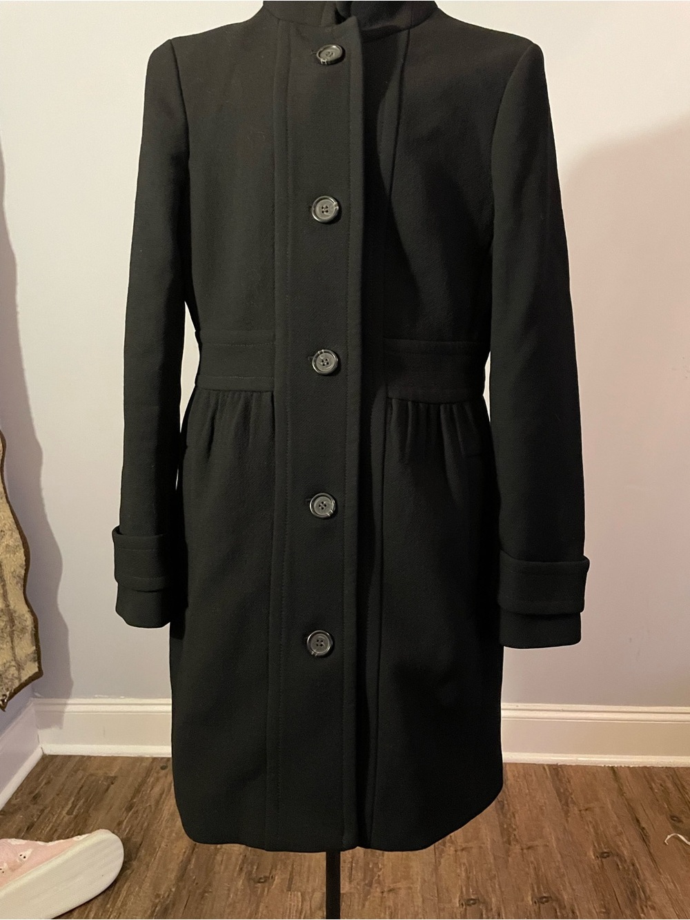J. Crew Black Tailored Wool-Blend Button Front Coat